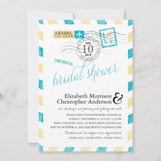 アンティーク航空便ブライダルシャワー 招待状 (正面)