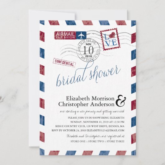 アンティーク航空便ブライダルシャワー 招待状 (正面)