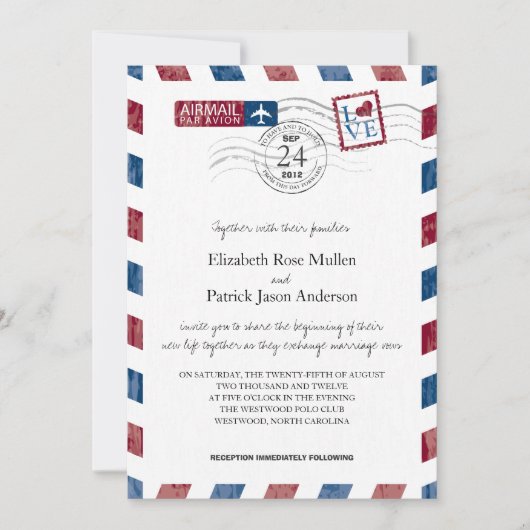 アンティーク航空便結婚式招待状 招待状 (正面)