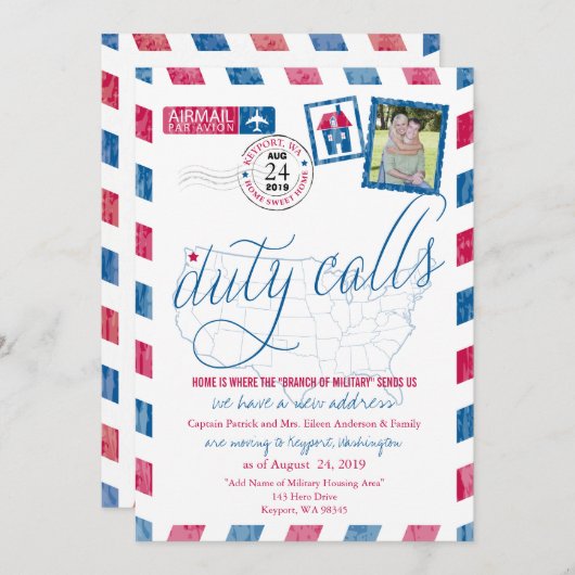 アンティーク航空便軍隊の移動告知 招待状 (正面/裏面)