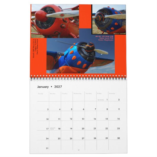 アンティーク航空機エンジン標準サイズ2014 カレンダー (1月 2027)