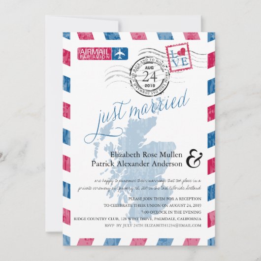 アンティーク航空郵便 スコットランド 披露宴受付 招待状 (正面)