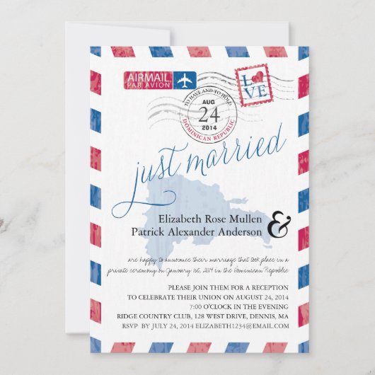 アンティーク航空郵便 結婚しました ポスト受付 招待状 (正面)