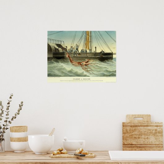 アンティーク船の巨大イカの捕獲 ポスター (キッチン)