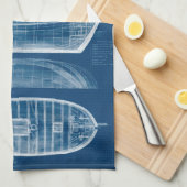 アンティーク船舶ブループリントII キッチンタオル (四つ折り)