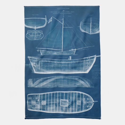 アンティーク船舶ブループリントII キッチンタオル (縦)