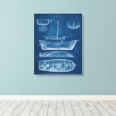 アンティーク船舶ブループリントII キャンバスプリント (インサイチュ (ウッドフロア))