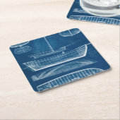 アンティーク船舶ブループリントII スクエアペーパーコースター (アングル)