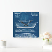 アンティーク船舶ブループリントII スクエア壁時計 (ホーム)