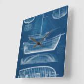 アンティーク船舶ブループリントII スクエア壁時計 (傾斜)