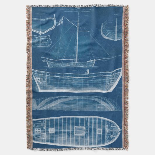 アンティーク船舶ブループリントII スローブランケット (正面縦)