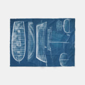 アンティーク船舶ブループリントII フリースブランケット (正面(横))