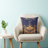 アンティーク船,イルカ,金ゴールド,ネイビーブルーモノグラム クッション (椅子)