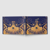 アンティーク船,イルカ,金ゴールド,ネイビーブルーモノグラム ゲストブック (全面)