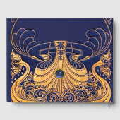 アンティーク船,イルカ,金ゴールド,ネイビーブルーモノグラム ゲストブック (裏面)