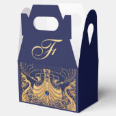 アンティーク船，イルカ，金ゴールド，ネイビーブルーモノグラム フェイバーボックス (オープン)