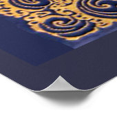 アンティーク船，イルカ，金ゴールド，ネイビーブルーモノグラム ポスター (角)