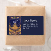 アンティーク船，イルカ，金ゴールド，ネイビーブルーモノグラム ラベル (インサイチュ)