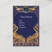 アンティーク船，イルカ，金ゴールド，ネイビーブルーモノグラム 名刺 (正面)