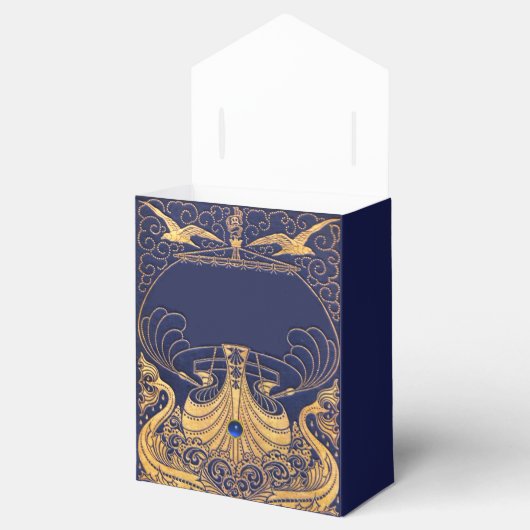 アンティーク船,イルカ,金ゴールド,ネイビーブルー結婚ズ フェイバーボックス (オープン)