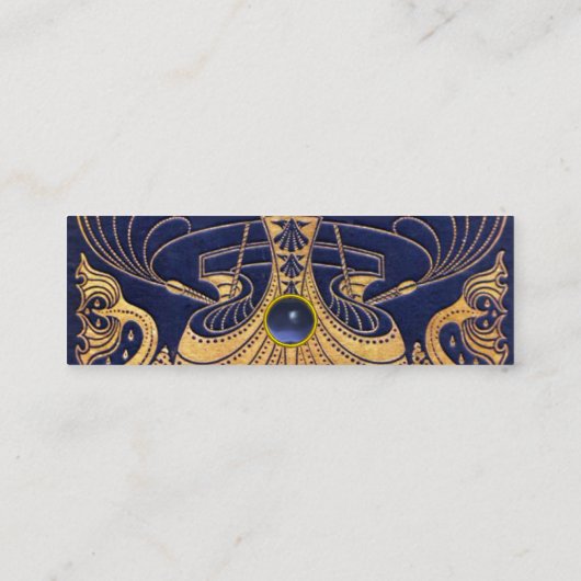 アンティーク船，イルカ，金ゴールド，ネイビーブルー航海の スキニー名刺 (裏面)