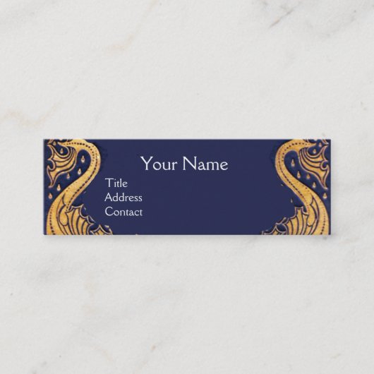 アンティーク船，イルカ，金ゴールド，ネイビーブルー航海の スキニー名刺 (正面)