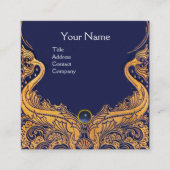 アンティーク船，イルカ，金ゴールド，ネイビーブルー航海の スクエア名刺 (正面)