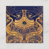 アンティーク船，イルカ，金ゴールド，ネイビーブルー航海の スクエア名刺 (裏面)