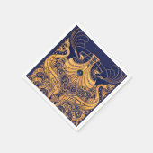 アンティーク船,イルカ,金ゴールド,ネイビーブルー航海の スタンダードカクテルナプキン (角)