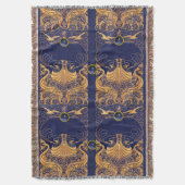 アンティーク船,イルカ,金ゴールド,ネイビーブルー航海の スローブランケット (正面縦)