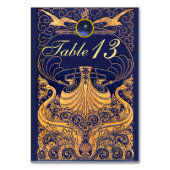 アンティーク船,イルカ,金ゴールド,ネイビーブルー航海の テーブルナンバー (裏面)