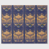 アンティーク船,イルカ,金ゴールド,ネイビーブルー航海の ラッピングペーパー (フラット)