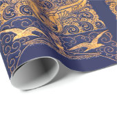 アンティーク船,イルカ,金ゴールド,ネイビーブルー航海の ラッピングペーパー (ロールコーナー)