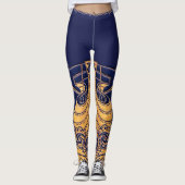 アンティーク船,イルカ,金ゴールド,ネイビーブルー航海の レギンス (正面)