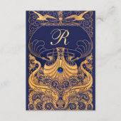 アンティーク船,イルカ,金ゴールド,ネイビーブルー エンクロージャーカード (正面)