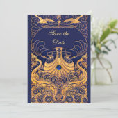 アンティーク船,イルカ,金ゴールド,ネイビーブルー セーブザデート (スタンド正面)