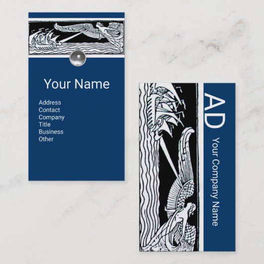 アンティーク船、海旅行、ネイビーブルー白黒 名刺 (正面/裏面)