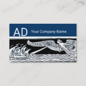 アンティーク船、海旅行、ネイビーブルー白黒 名刺 (裏面)
