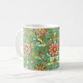 アンティーク花柄william morrisグリーンピンク コーヒーマグカップ (正面左)