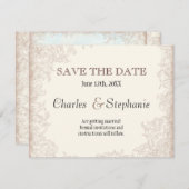 アンティーク英語バラフローラ結婚スワール セーブザデート (正面/裏面)