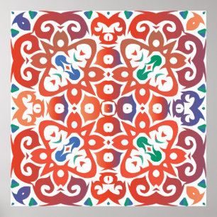 アンティーク華美タイルtalavera mexico.手書きd ポスター