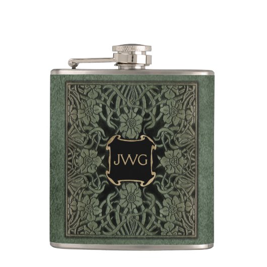 アンティーク華美レザーモノグラム本カバー フラスク (正面)