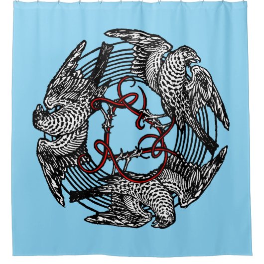 アンティーク蔵書票スリーホークスウィリアム・ド・モーガン シャワーカーテン (正面)