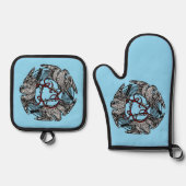 アンティーク蔵書票スリーホークスウィリアム・ド・モーガン 鍋つかみ&鍋敷きセット (正面)