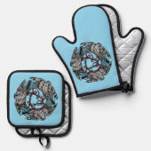 アンティーク蔵書票スリーホークスウィリアム・ド・モーガン 鍋つかみ&鍋敷きセット (正面/裏面)