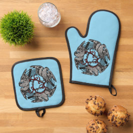 アンティーク蔵書票スリーホークスウィリアム・ド・モーガン 鍋つかみ&鍋敷きセット