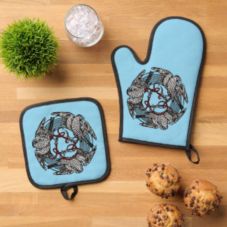 アンティーク蔵書票スリーホークスウィリアム・ド・モーガン 鍋つかみ&鍋敷きセット