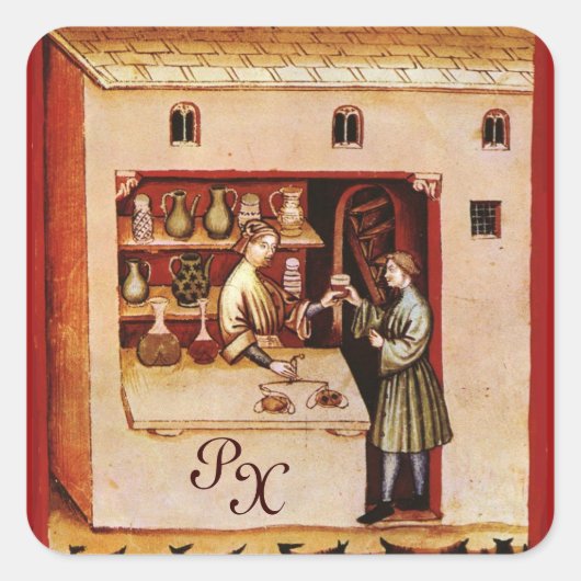 アンティーク薬局メディシン，ドラッグストア，モノグラム スクエアシール (正面)