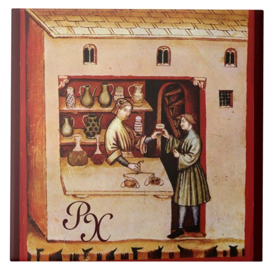 アンティーク薬局メディシン，ドラッグストア，モノグラム タイル (正面)