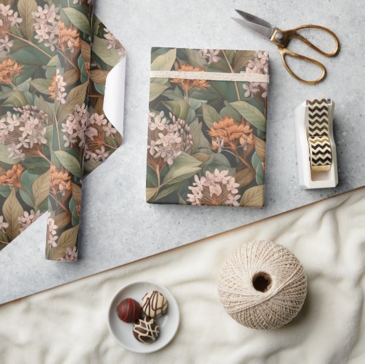 アンティーク蝶の雑草包み紙 ラッピングペーパー (クラフト)